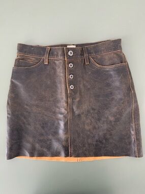 GAP Brown Leather Button-Front Mini Skirt